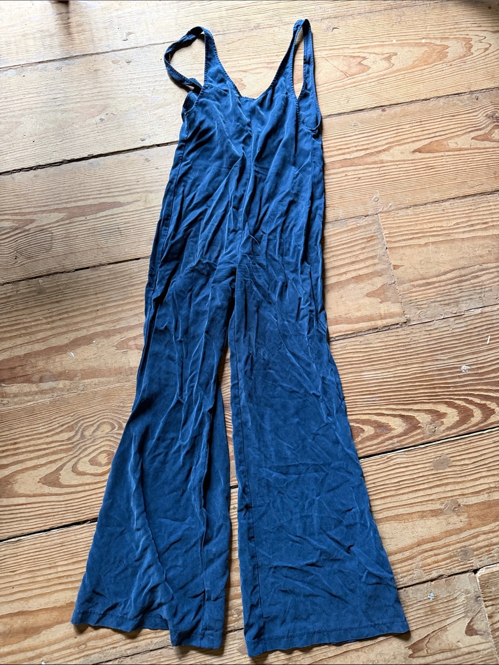 Reformation Navy Wide-Leg Sleeveless Jumpsuit plunge neckline